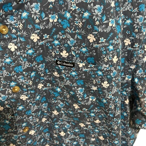 Columbia Sportswear Shirt Men’s 2XL Blue Geometric Floral Pattern Short Sleeve - Picture 3 of 7